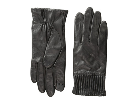 Echo Design - Echo Touch Leather Ruched Cuff Glove (Black) Dress Gloves