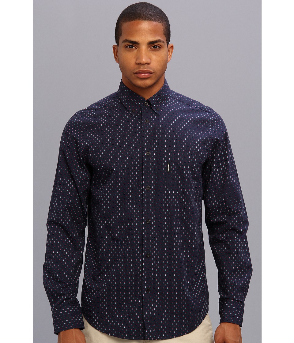 Ben Sherman Spot Print L/S Shirt Mens Long Sleeve Button Up (Navy)
