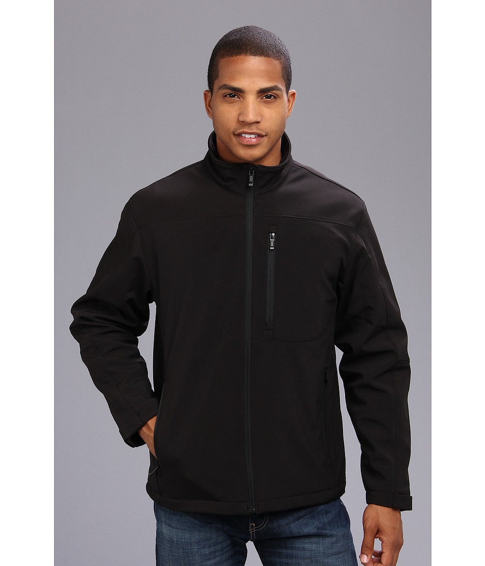 Weatherproof Soft Shell Jacket Stand Collar Open Bottom Mens Coat (Black)