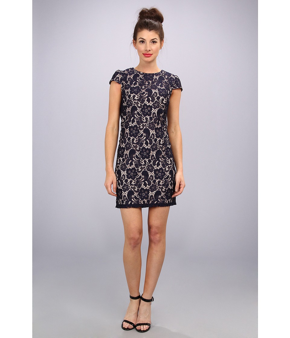 Ivy & Blu Maggy Boutique All Over Lace Dress With Cap Sleeve Dress Womens Dress (Black)