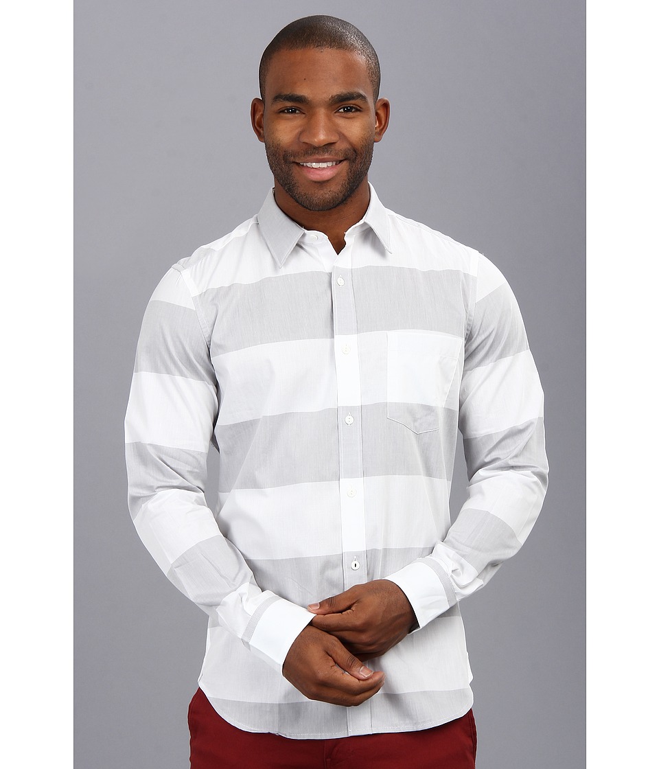 French Connection Lifeline Stripe Shirt Mens Long Sleeve Button Up (White)