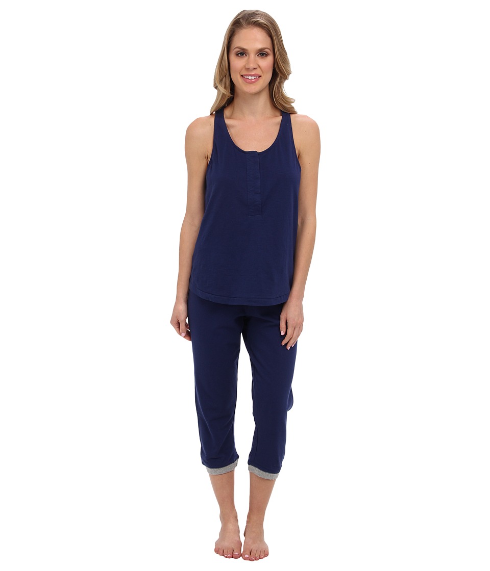 Kenneth Cole Reaction Racerback Tank/Capri w/ Contrast Trim Set Womens Pajama Sets (Blue)