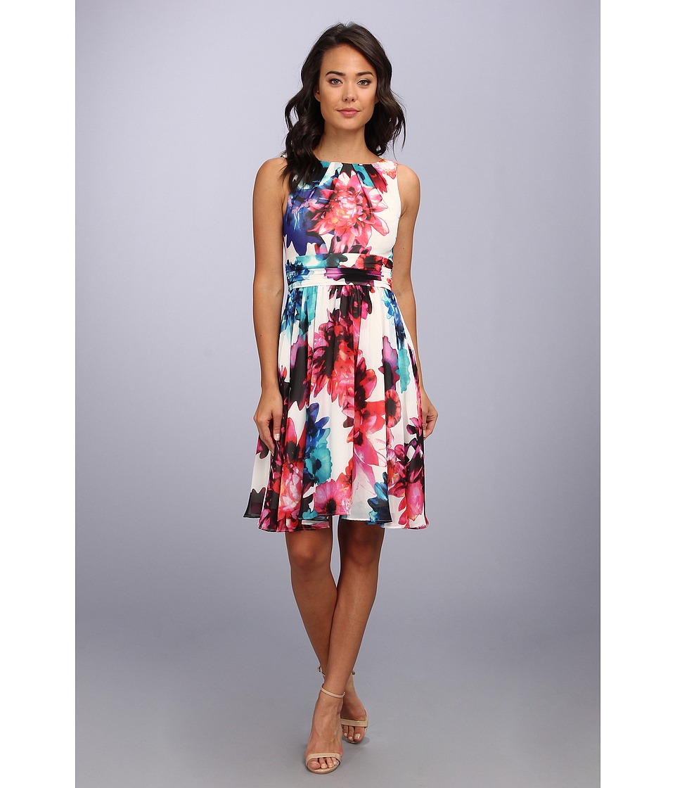 Eliza J Printed Chiffon Dress w/ Ruched Waist Womens Dress (Multi)