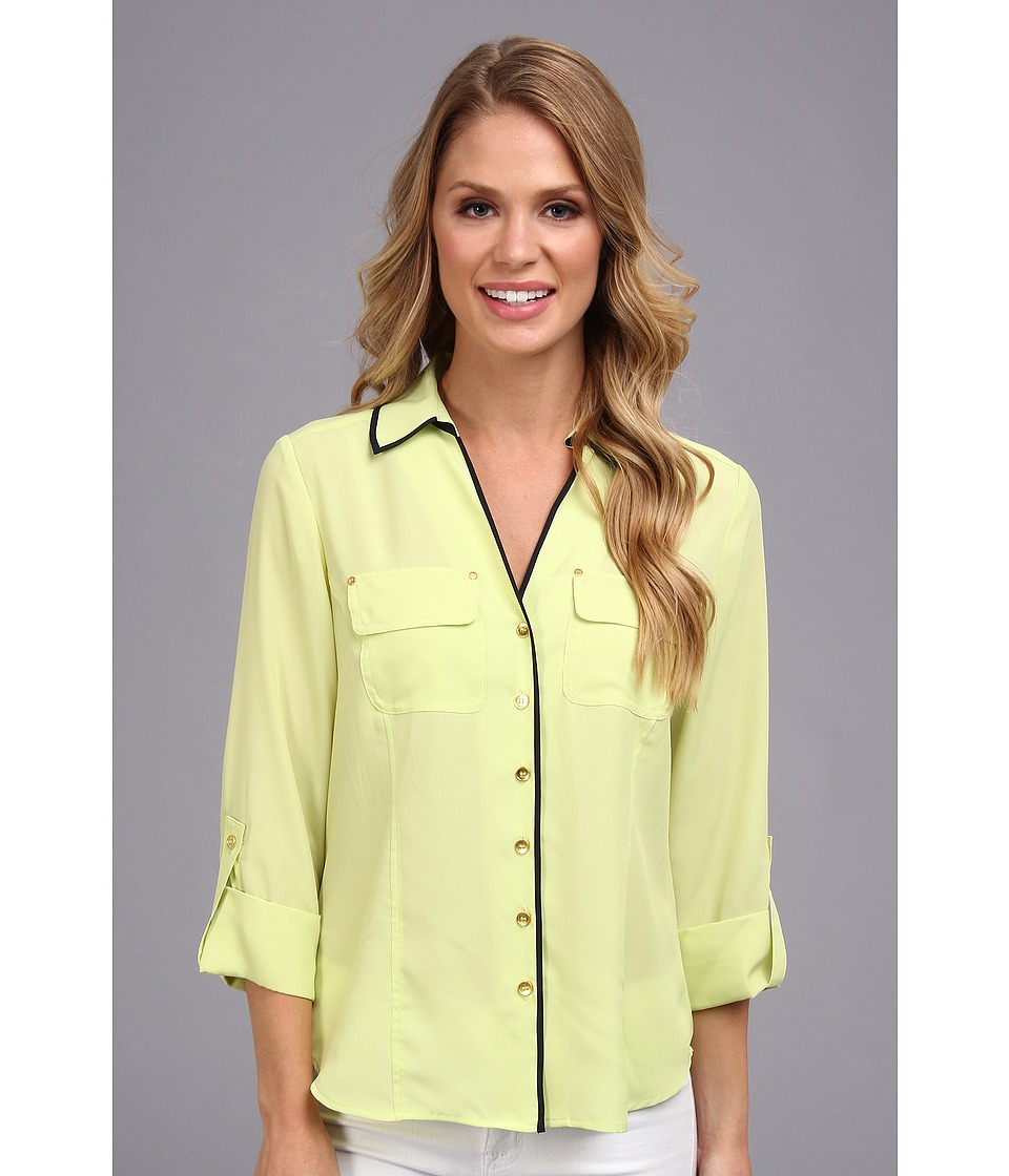 Jones New York Roll Tab Shirt w/ Rivet Detail Womens Long Sleeve Button Up (Yellow)