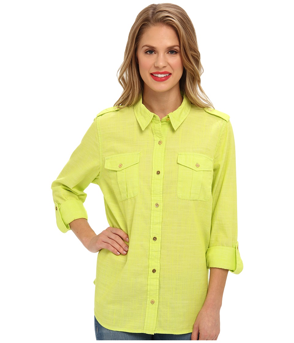 Jones New York Roll Sleeve Shirt Womens Long Sleeve Button Up (Green)