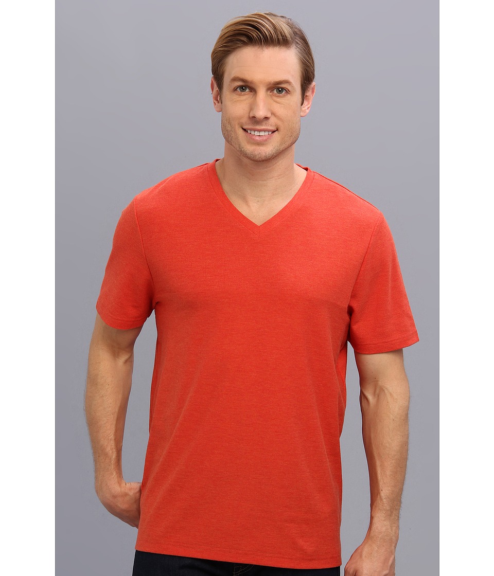 Perry Ellis Short Sleeve Cotton Poly Texture V Neck Shirt Mens Clothing (Red)