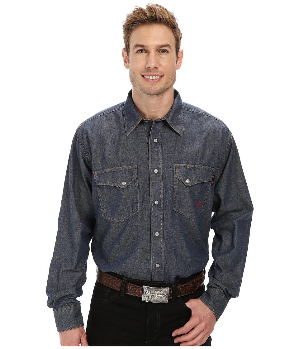 Ariat - Fr Denim Work Snap Shirt (Slate) Men'S Long Sleeve Button Up ...