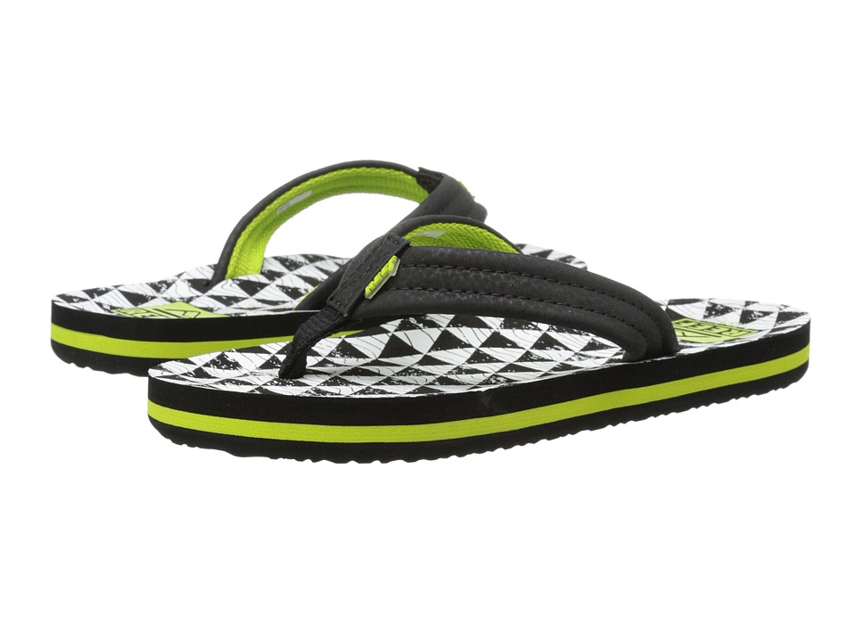 Reef Kids Ahi (Infant/Toddler/Little Kid/Big Kid) (Black/White Stacked) Boys Shoes