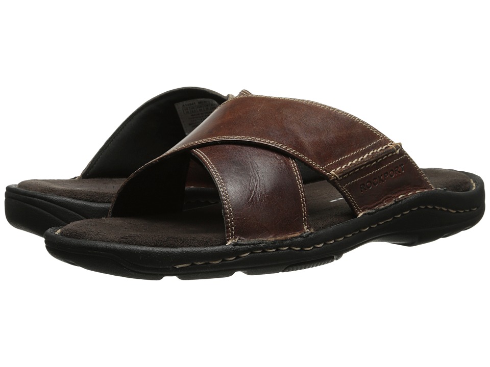 rockport men's leather flip flops