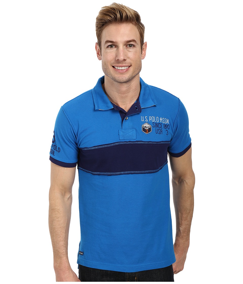 U.S. POLO ASSN. Chest Stripe Slim Fit Polo (Blue Tile) Men