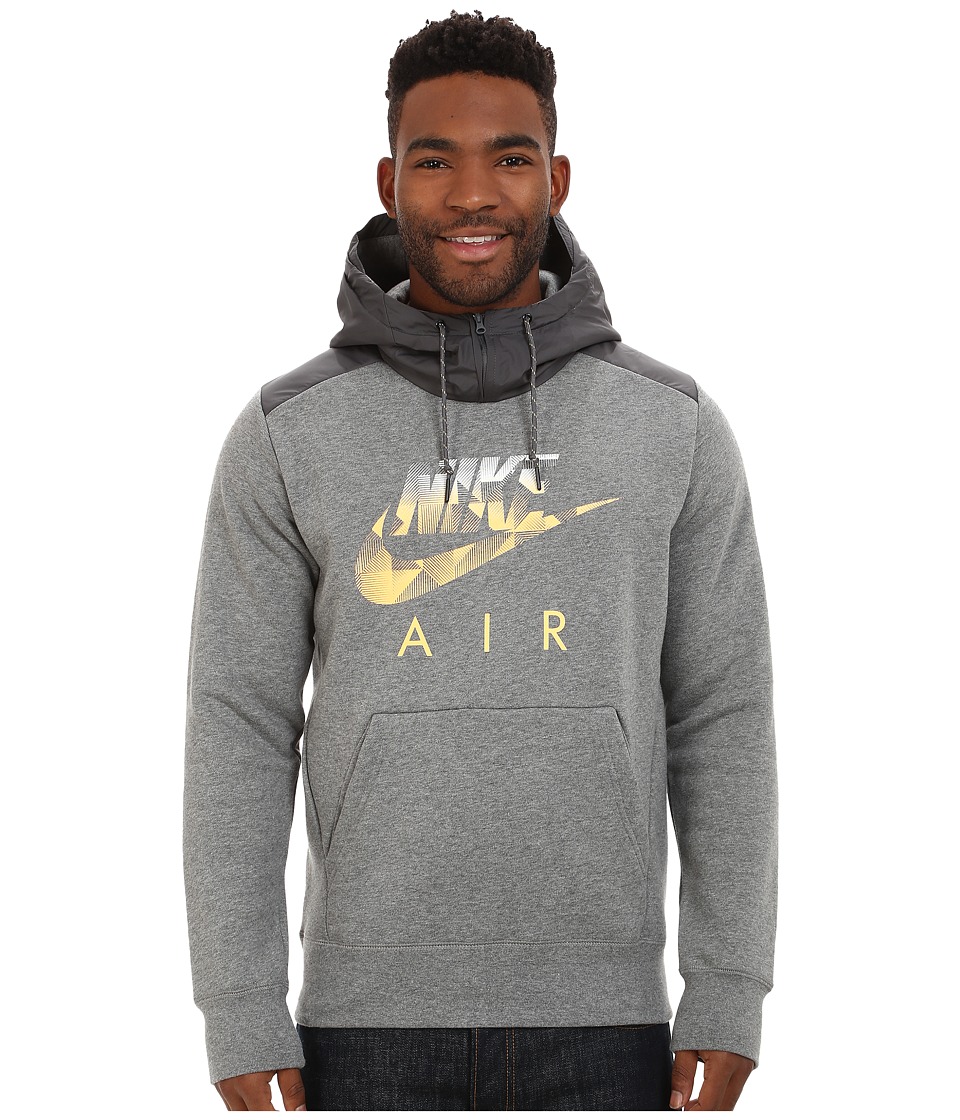 UPC 885179563231 Nike AW77 Fleece Hoodie Fabric Mix Carbon Heather Wolf Grey Laser Orange Men upcitemdb