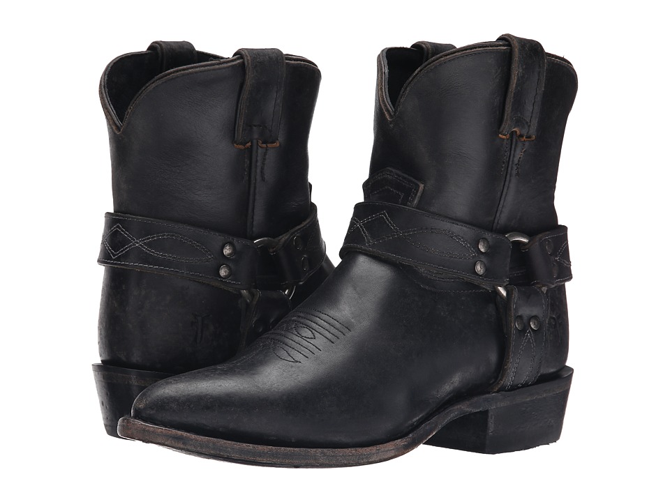 Frye Billy Harness Short (Black Smooth Stone Wash) Cowboy Boots