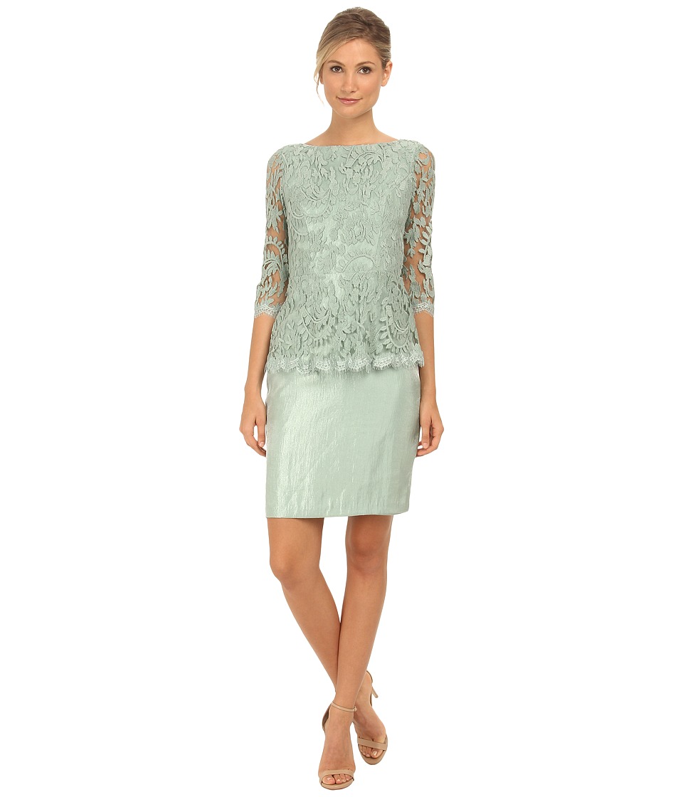 Adrianna Papell Floral Embroidery Peplum Dress (Celadon) Women