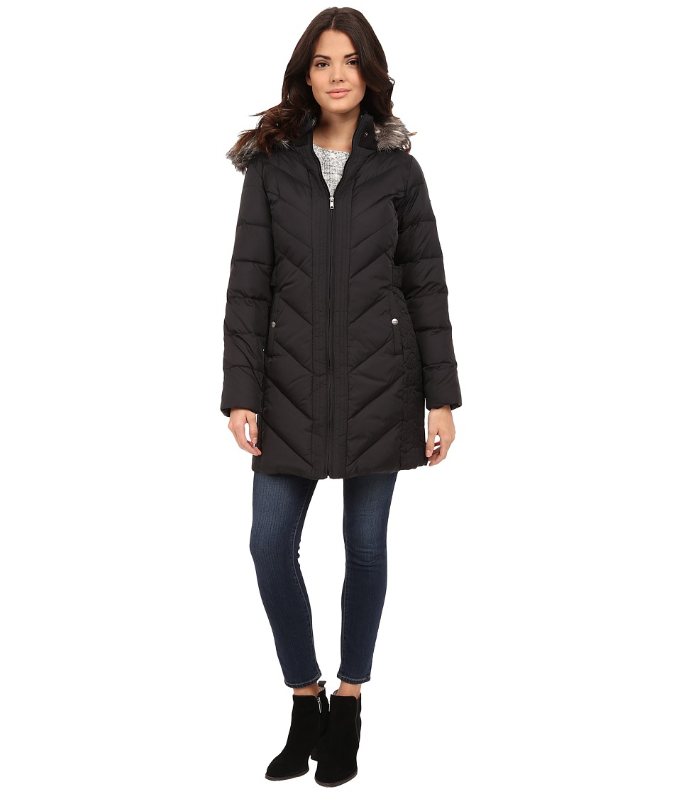 UPC 763656365410 product image for Larry Levine - 3/4 Chevron Down with Knit Faux Racoon Hood Fur Trim (Black) Wome | upcitemdb.com