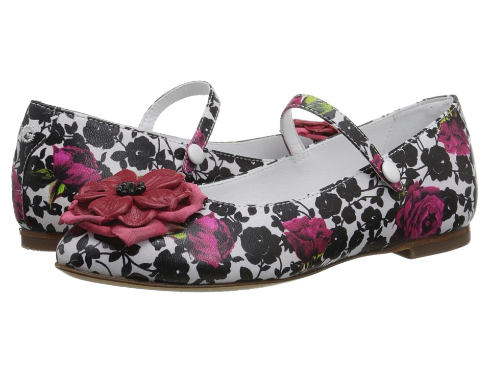Dolce & Gabbana Kids Floral Mary Jane (Little Kid) (Rose/White/Black) Girls Shoes