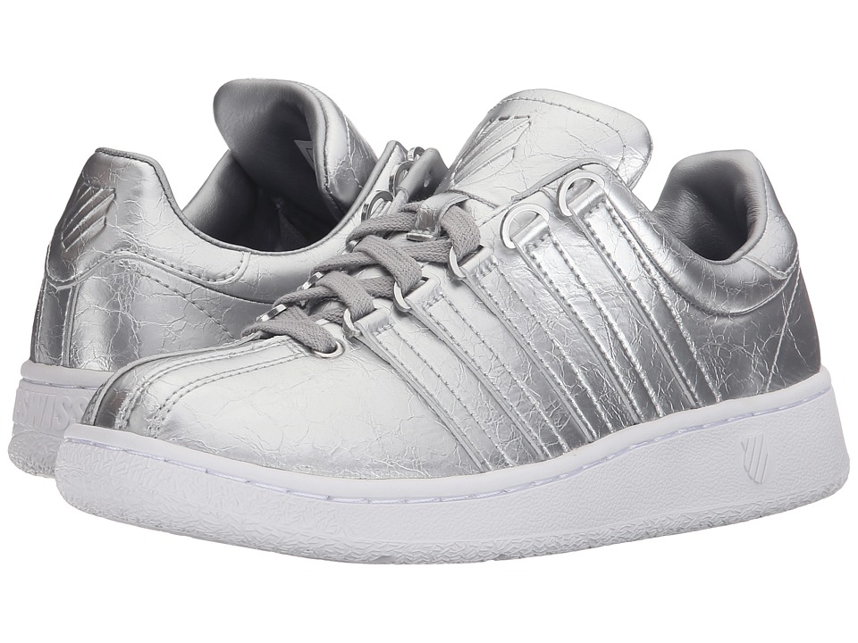 KSwiss Classic VN Aged Foiltm Silver White Leather Womens Shoes KSwiss Classic VN Aged Foiltm Silver White Leather Womens Shoes