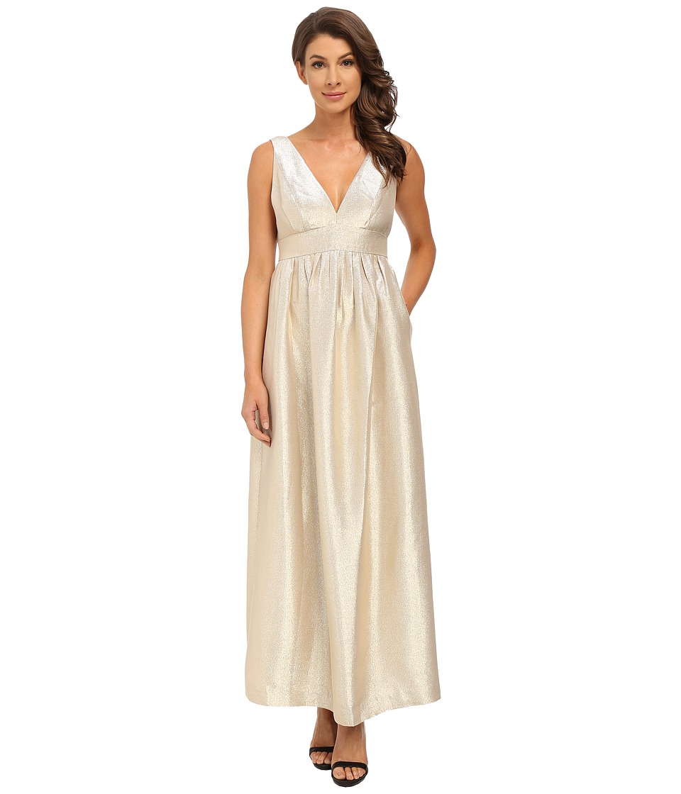 JILL JILL STUART Sleeveless Double-V Lurex Satin Gown Gold Dress JILL JILL STUART Sleeveless Double-V Lurex Satin Gown Gold Dress