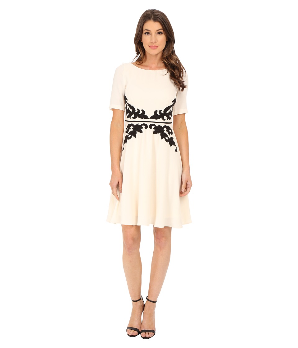 Adrianna Papell Applique Fit and Flare Dress (Cream/Black) Women