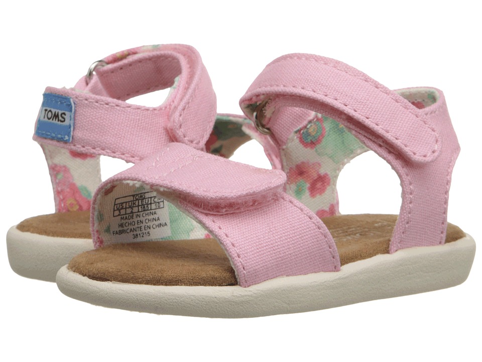 TOMS Kids Strappy Sandal (Infant/Toddler/Little Kid) (Pink Canvas) Girls Shoes