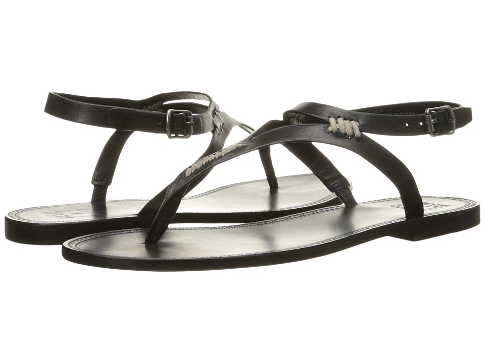 Frye Ruth Whipstitch Sandal (Black Smooth Full Grain) Women