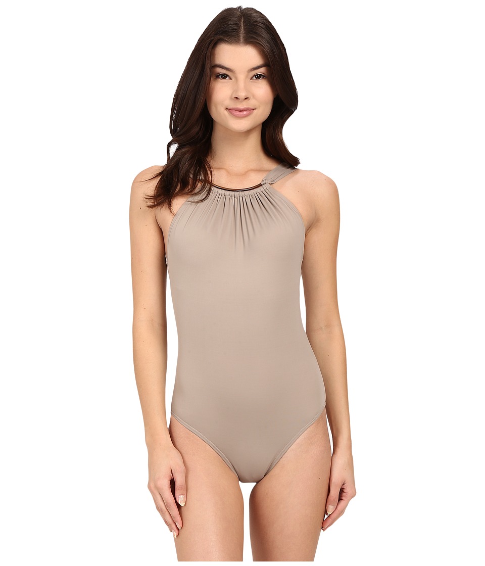 Vince Camuto Polish High Neck Maillot w/ Removable Soft Cups (Sandstone) Women