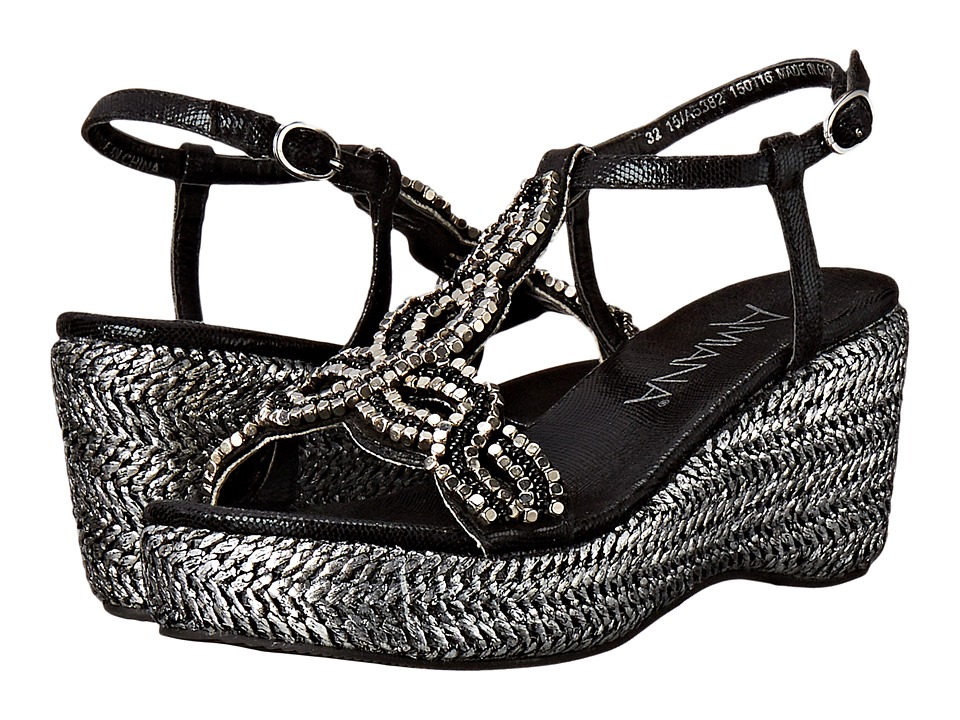 Amiana 15-A5382 (Little Kid/Big Kid/Adult) (Black Scored Metallic) Girls Shoes