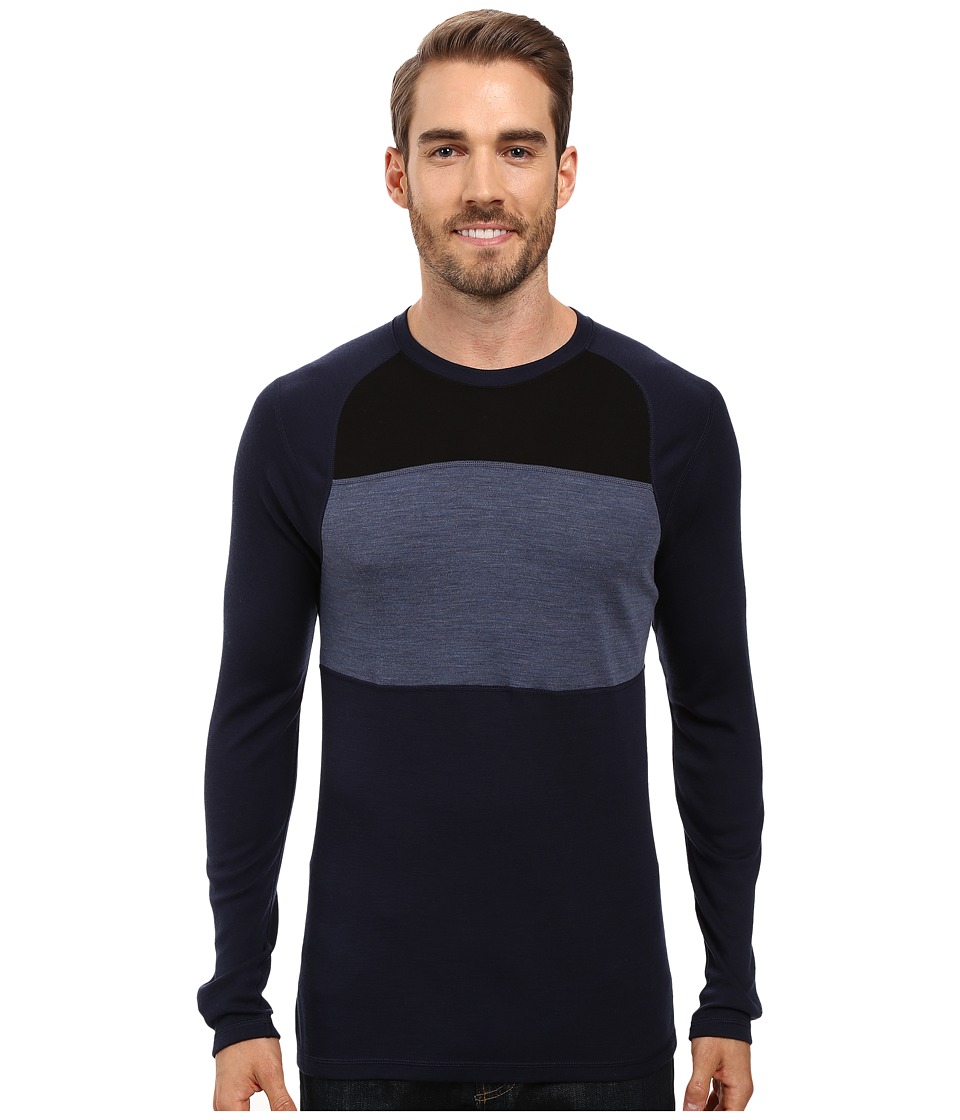 Smartwool NTS Mid 250 Color Block Crew Top (Deep Navy/Dark Blue Steel Heather) Men