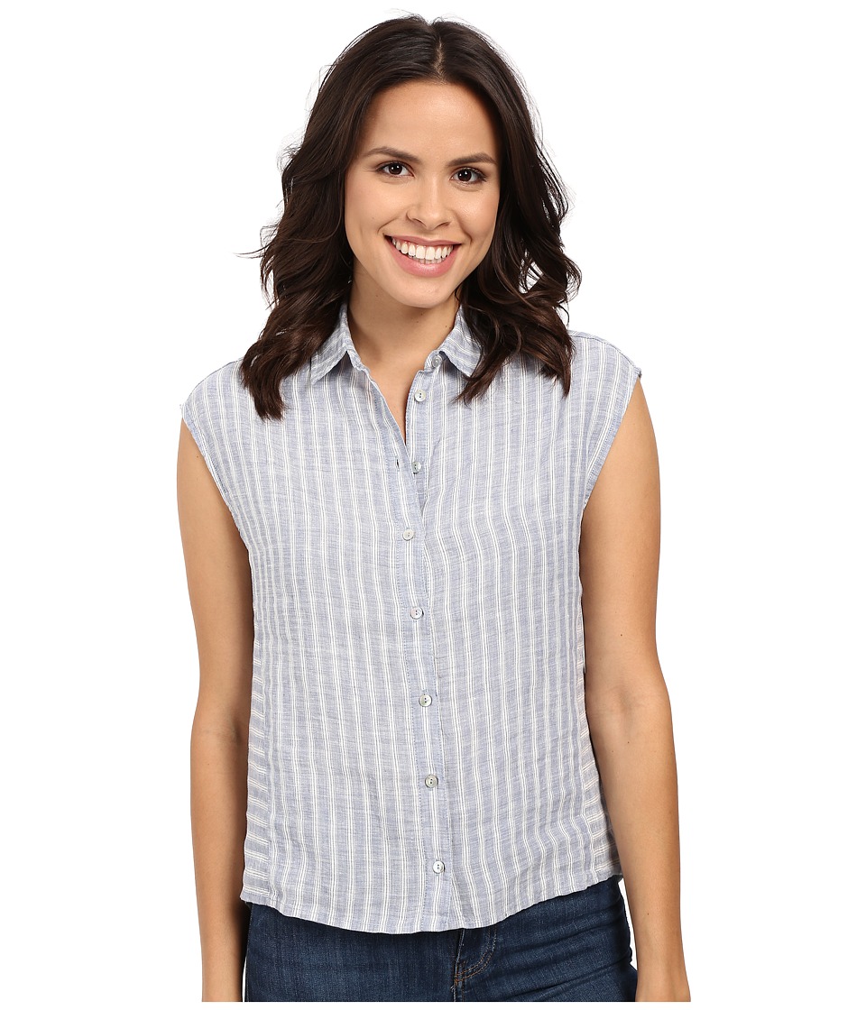 Mavi Jeans Linen Stripe Button Up Top (Blue Stripe) Women