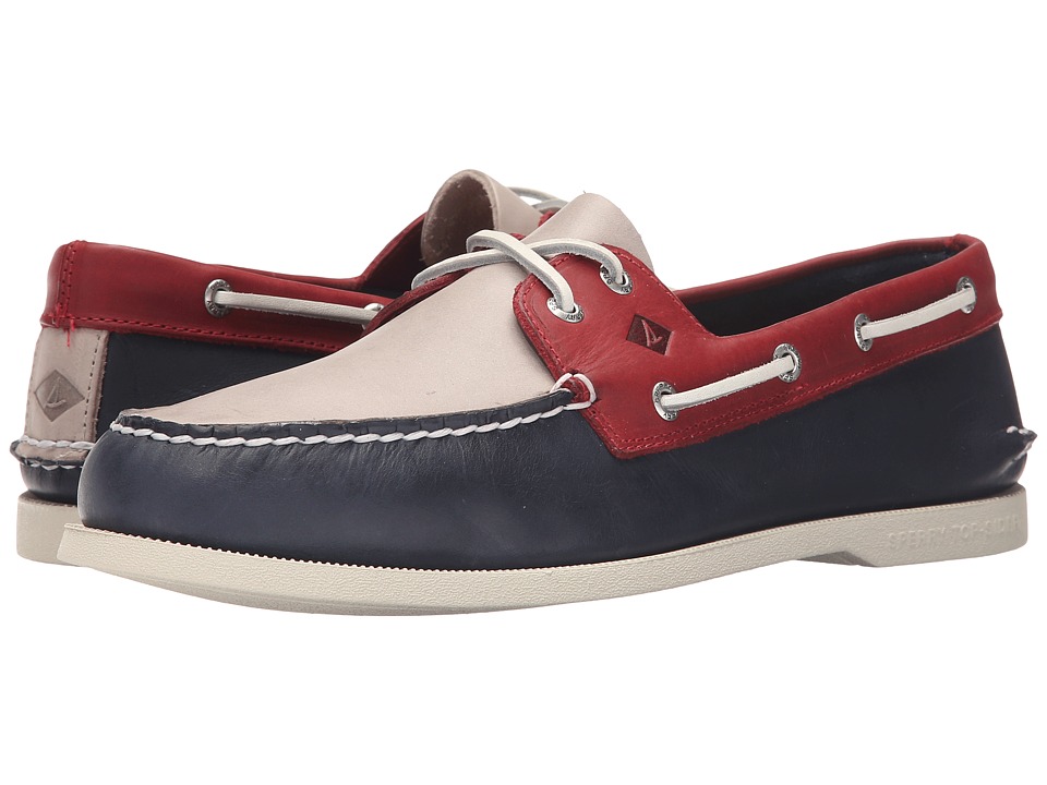 red white and blue boat shoes