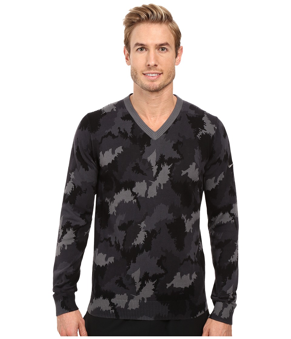 Nike Golf Range Camo V-Neck Sweater (Dark Grey Heather/Dark Grey) Men