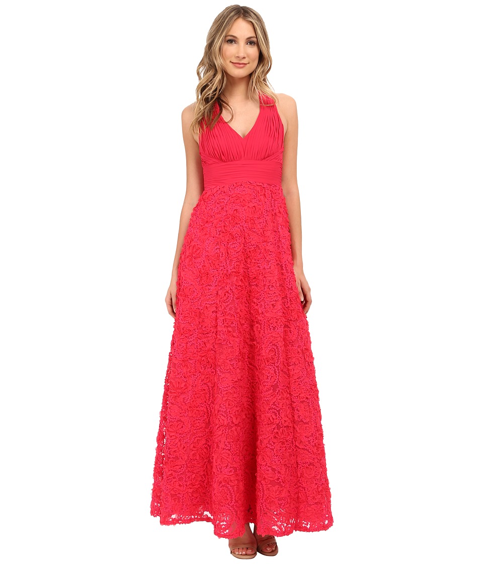 Aidan Mattox Long Rosette Halter A-Line Gown Lipstick Dress Aidan Mattox Long Rosette Halter A-Line Gown Lipstick Dress