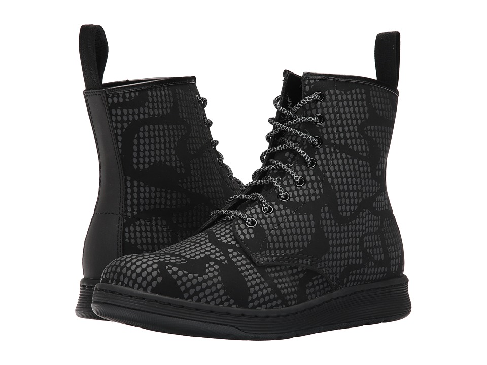 Dr. Martens Newton 8-Eye Boot (Black Veola/Reflective Snake Print Glassine) Lace-up Boots