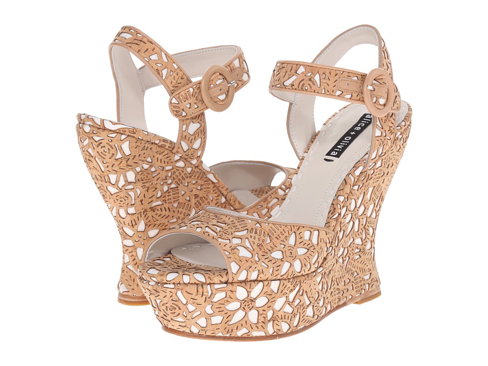 Alice + Olivia Jana Three (Natural Laser Cut Cork/Ivory Canvas) Women