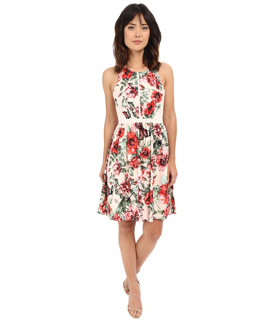 Adrianna Papell Flower Print Sleeveless Crossback Dress (Pink Multi) Women