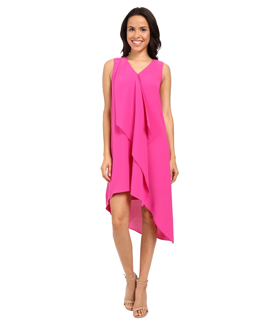 Adrianna Papell Asymmetrical Front Drape Dress (Hot Pink) Women