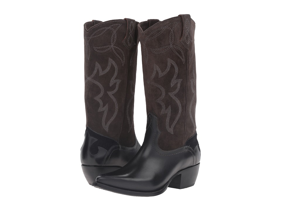 Frye Shane Embroidered Tall (Charcoal Smooth Veg Calf) Cowboy Boots