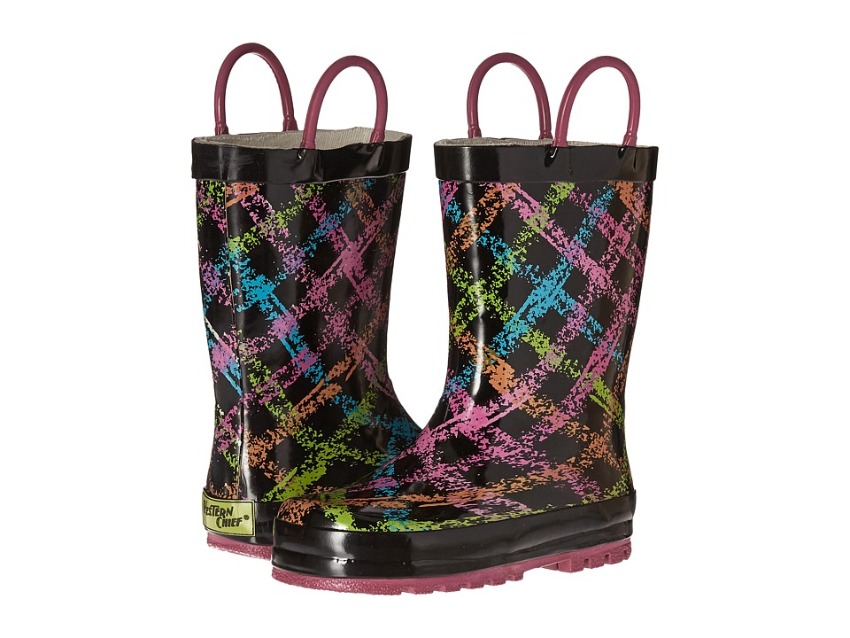 Western Chief Kids Scribble Plaid (Toddler/Little Kid) (Black) Girls Shoes