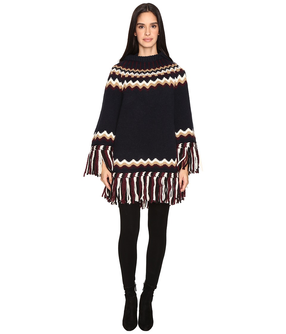RED VALENTINO Mix Wool Yarn with Lopi Motif (Blue) Women
