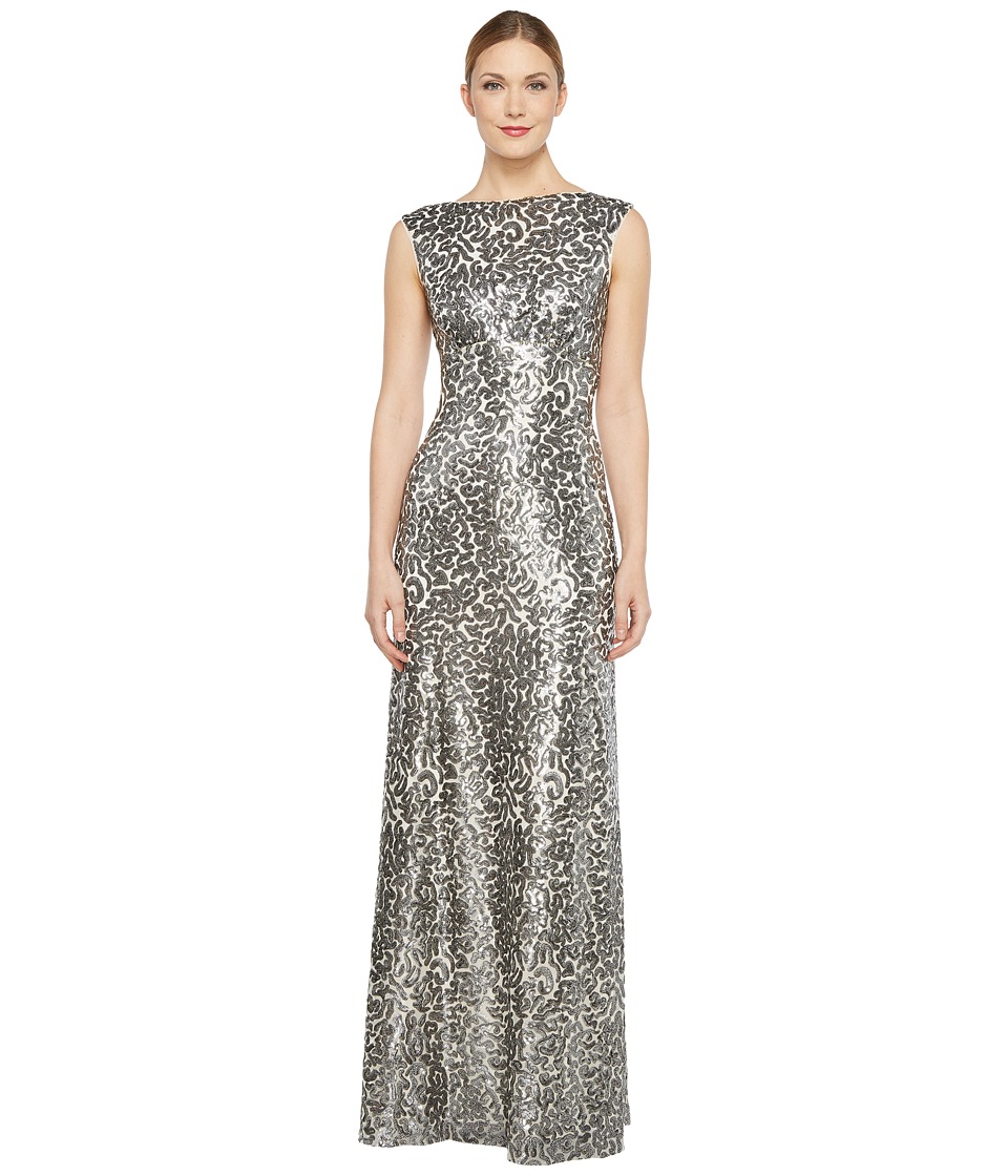 Donna Morgan Boat Neck Empire Waist Sequin Silver Dress Donna Morgan Boat Neck Empire Waist Sequin Silver Dress