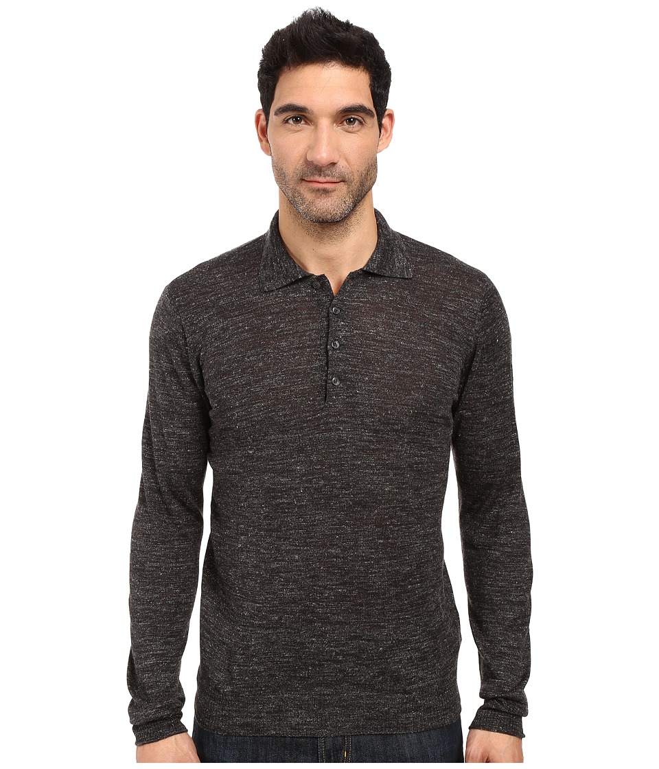 7 For All Mankind Long Sleeve Polo Sweater (Dark Charcoal) Men