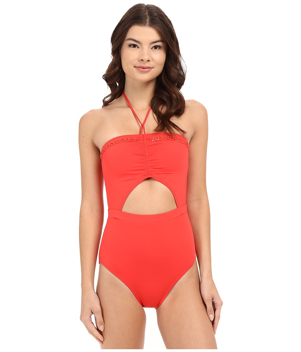 MICHAEL Michael Kors Bohemian Rhapsody Beaded Halter Maillot One-Piece (Coral) Women