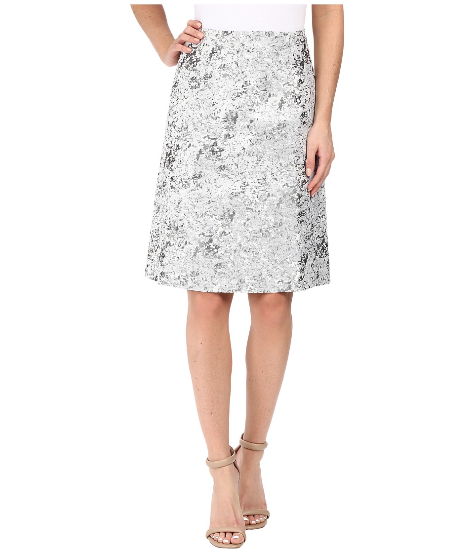Ellen Tracy A-Line Skirt (Silver Metallic) Women