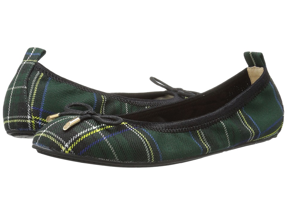 Yosi Samra Kids Sawyer Plaid Tartan Microfiber Leather Ballet Flat (Toddler/Little Kid/Big Kid) (English Green) Girls Shoes