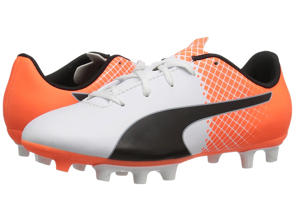 Puma Kids evoSPEED 5.5 Tricks FG (Little Kid/Big Kid) (Puma White/Puma Black/Shocking Orange) Kids Shoes
