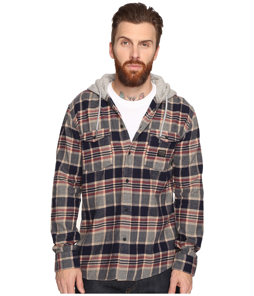 Quiksilver - Fellow Player Hooded Woven Button Up Flannel (Navy) Men