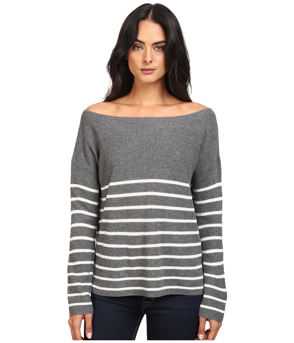 Michael Stars Cashmere Blend Striped Boat Neck Pullover (Derby Grey/Ivory) Women