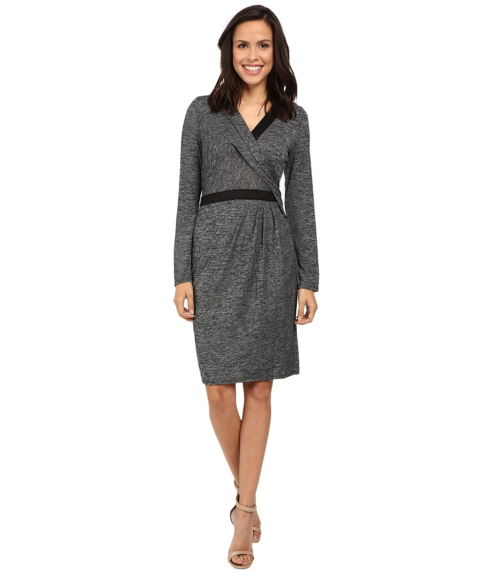 Adrianna Papell Cross Draped Long Sleeve Dress (Heather Black) Women