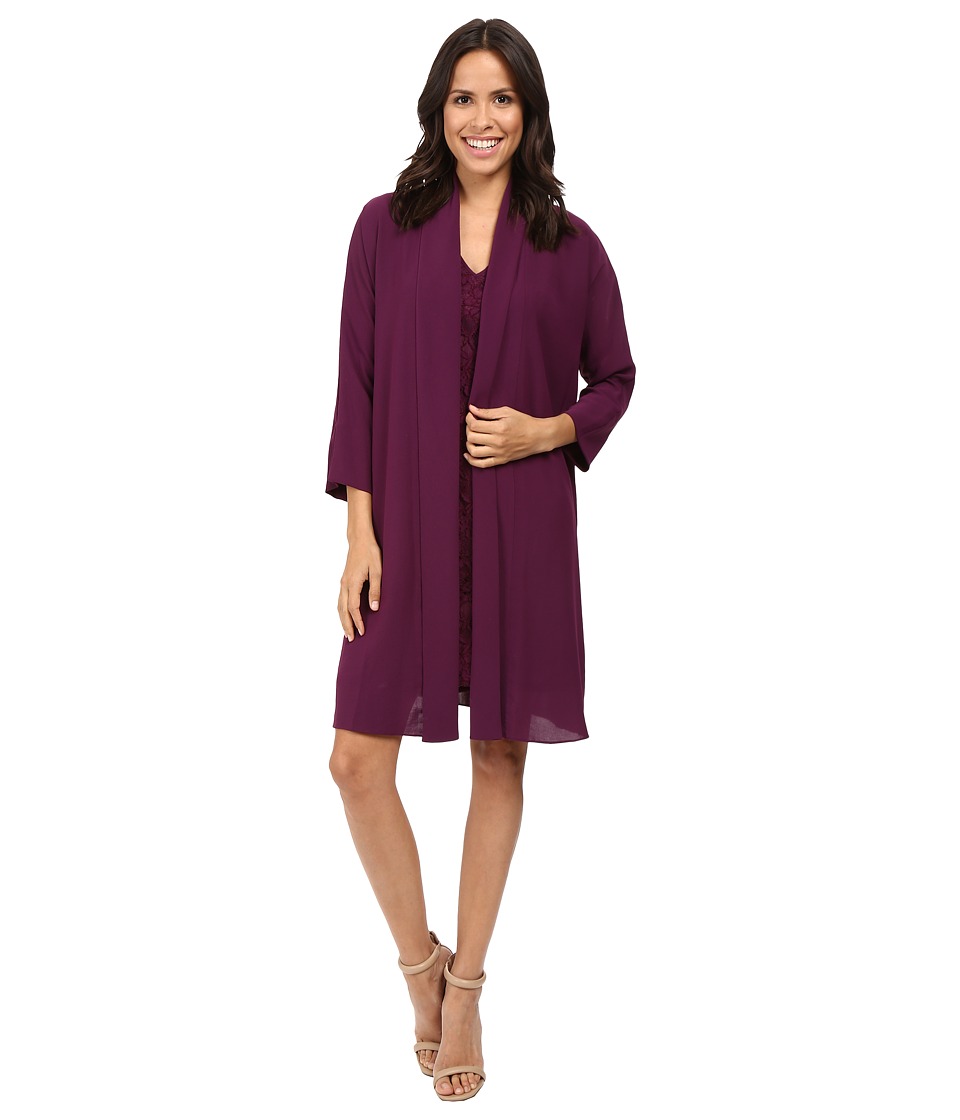 Adrianna Papell Draped Jacket w/ V-Neck Lace Dress (Winter Blackberry) Women