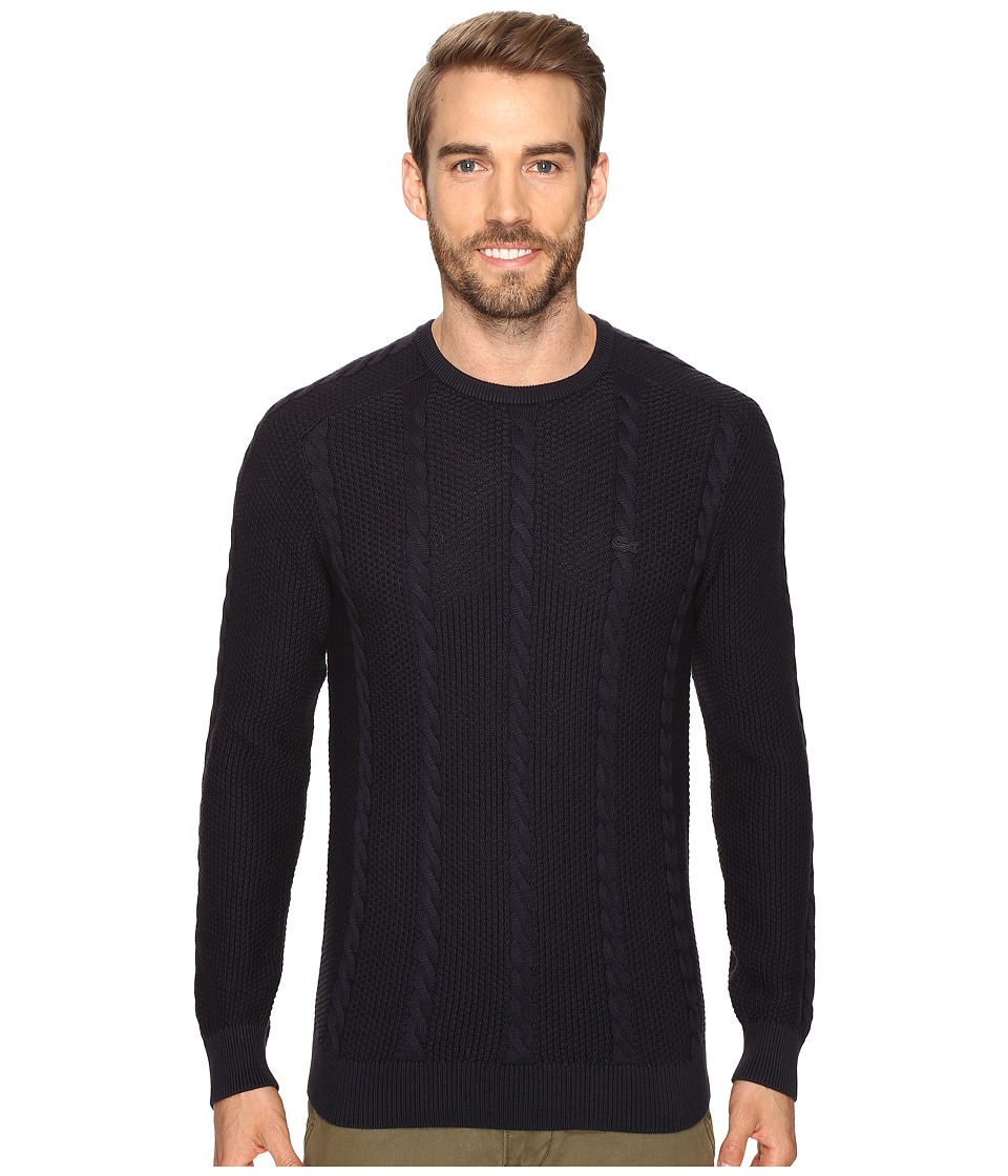 Lacoste Long Sleeve Resort Cotton Cable Crew Neck (Cosmos) Men