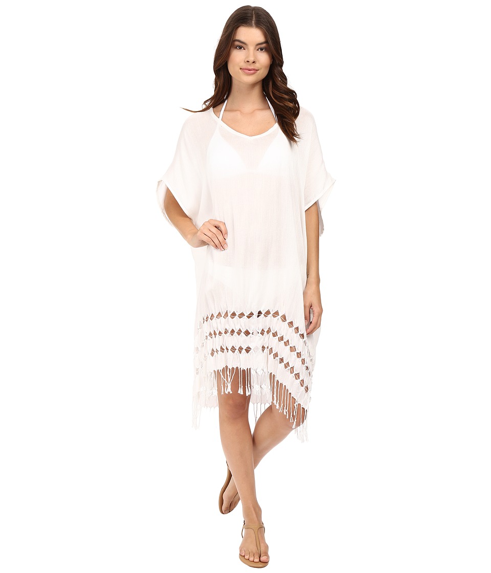 Bleu Rod Beattie Feeling Knotty Knot Fringe Caftan Cover-Up (White) Women